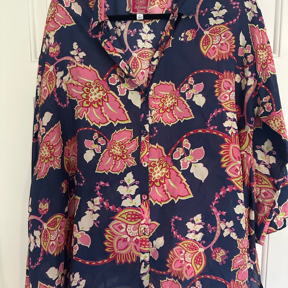 Johnny Was Pink 3/4 Sleeve Button Down Shirt